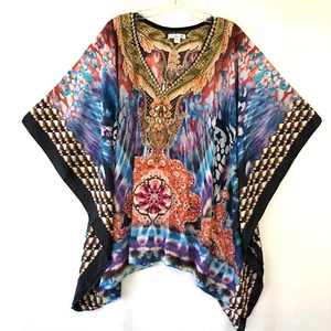 Victoria Hill Womens V-Neck Kaftan Top Embellished 3/4 Sleeve Boho Resort M-L - Picture 1 of 11
