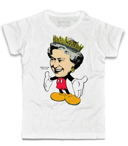 T-shirt uomo Regina Elisabetta Topolino Mickey Mouse Elisabeth Queen Highlander - Imagen 1 de 2