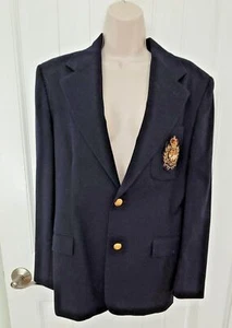 RALPH LAUREN Vintage Wool Blazer with Crest Navy Size 14 Gold Buttons 3 Button - Picture 1 of 10