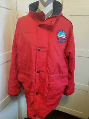 Vintage 1990s Explorer  ship Parka Jacket Coat Red Large warm hood cool patch - Image 1 of 4