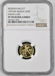TopPop! 1997 Russia Swan Lake Proof Gld 25 Roubles Coin NGC PF 70 UC low mintage - Picture 1 of 2
