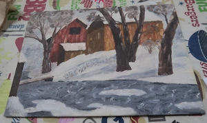 Vintage Oil on Artists Panel Painting 8" x 10" Cottage Barn - Picture 1 of 8