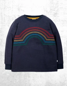 Ex Frugi Boy's LS Embroidered Louis T-shirt/Sweatshirt, Indigo/ Rainbow (Defect) - Picture 1 of 5