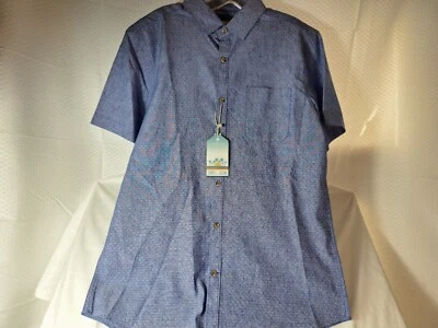 TENTH & OCEAN Washable Linen Shirt Sz M Blue Dots Button-Up Short Sleeve NWT$ - Image 1 of 4