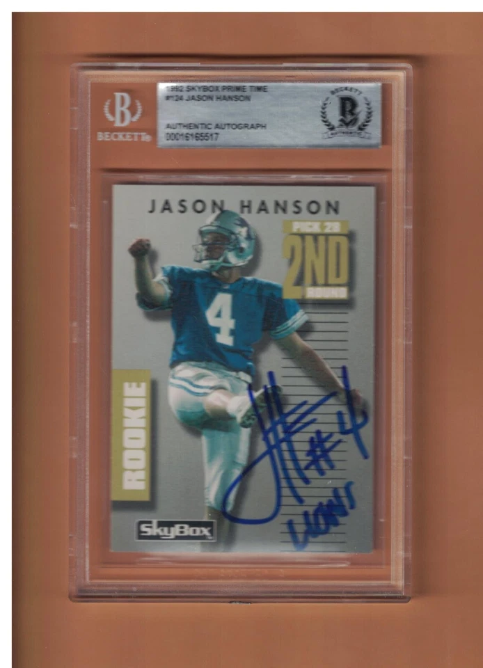 JASON HANSON AUTOGRAPHED 1992 SKYBOX ROOKIE FOOTBALL CARD SIGNED LIONS BECKETT - Image 1 of 1