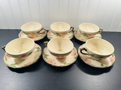 Set of (6) Early Franciscan Desert Rose Teacups & Saucers USA - Image 1 of 4