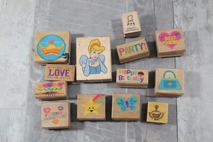 Lot of 13 Rubber Wood Stamps Birthday Flowers Friends Love - Picture 1 of 6