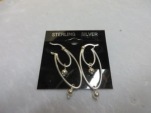 Double Oval with Balls Dangle Earrings 1 1/2 Inch .925 Sterling 3.5 Grams - Picture 1 of 5