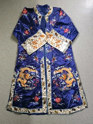 Increíble túnica bordada de seda azul dragón chino antiguo, ¡excelente estado! Foto 1 de 4