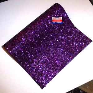 Chunky dark purple glitter faux leather fabric sheet for crafting hair bows - Picture 1 of 2