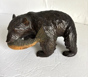 Oso japonés tallado a mano con salmón Kibori Kuma vintage - Imagen 1 de 8