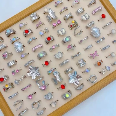 Lote de 20 anillos de plata a granel para hombres y mujeres gótico grunge moda anillo al por mayor Foto 1 de 3