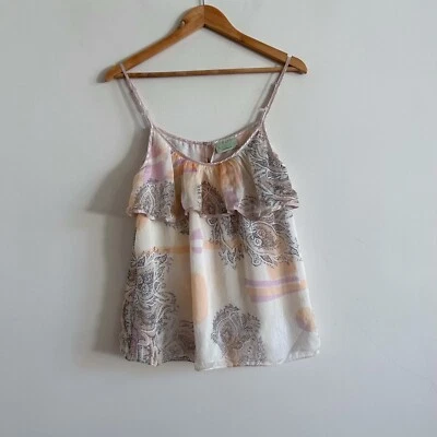 Silk Paisley Camisole y2k Review Pink Metallic Thread Top Ruffle - image 1 of 4