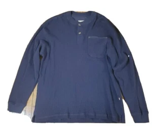 Cabelas Long Sleeve Heavy Thermal Shirt Navy XLT 2 Button Henley Pocket - Picture 1 of 7