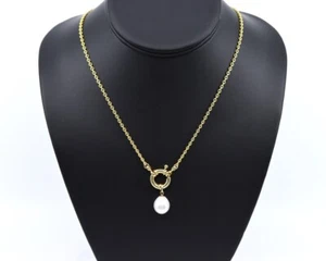 14K Gold Filled Chain with Drop Pearl Pendant Necklace & Mariner Sailor's Clasp - Picture 1 of 7