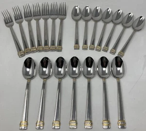 Lot of LENOX Hanock Gold Flatware 7x Teaspoon Tablespoon Salad Fork 21 Total - Picture 1 of 7