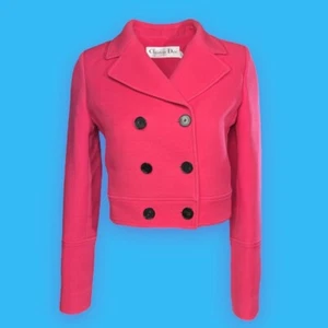 Christian Dior Fuchsia Pink Cropped Pea Jacket Black Buttons AUTHENTIC - Size 36 - Picture 1 of 9