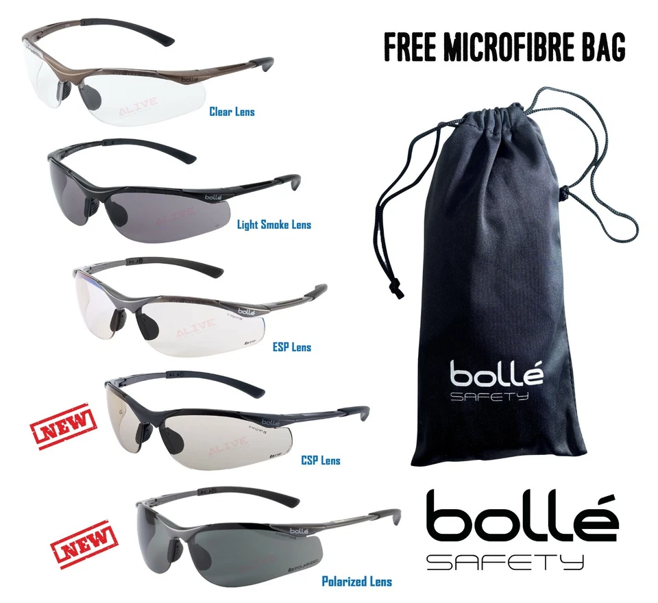 BOLLE CONTOUR Safety Glasses Clear Smoke ESP Lens Anti-Fog Anti-Scratch FREE Bag - Image 1 of 1
