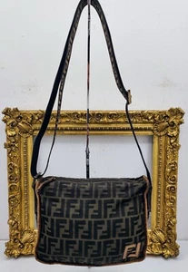 FENDI CAMERA BAG POSTINA STOFF Kürbismuster Double F braun mit Schultergurt - Bild 1 von 23