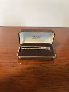 Vintage Avon Dual Rope Bars Gold Tie Clip Clasp With Box - Picture 1 of 2