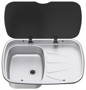Fregadero y escurridor derecho y tapa de cristal Thetford Spinflo Argent autocaravana caravana - Imagen 1 de 1