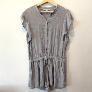 Olivaceous Striped Shorts Drawstring Short Sleeve Ruffled Romper Rayon Wmns M - Picture 1 of 10