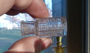 CARTER'S INDELIBLE INK BOLD EMB 8 SIDED CLEAR INK BOTTLE 1890s DUG - Picture 1 of 8
