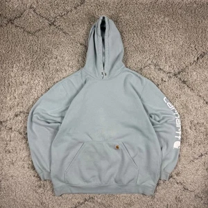 Carhartt hoodie pullover pale blue loose fit graphic spell-out Men’s 2XL Tall - Picture 1 of 15