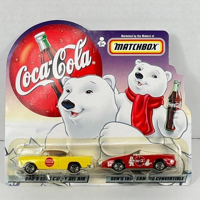 Juego de 2 autos Coca-Cola Matchbox de colección Chevy Bel Air y Camaro gráficos de Coca-Cola Foto 1 de 4