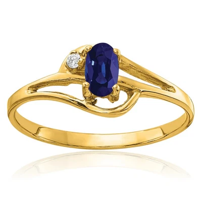 14K Solid Yellow Gold Oval Blue Sapphire Diamond Ring - Image 1 of 4