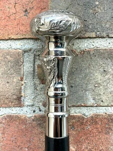 CLASSIC STYLE WOODEN WALKING STICK CANE BRASS HANDLE NICKEL FINISH GENTLEMENS - Picture 1 of 6