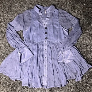 Free People Shirt Dress Medium Lavendar Button Front Long Sleeve Fit Flare - Imagen 1 de 20