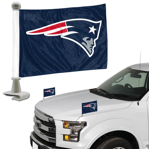 New England Patriots Set of 2 Ambassador Style Car Flags - Trunk, Hood Cover