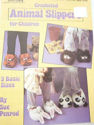Leisure Arts Crocheted Animal Slippers Mouse Lion Bear Bunny Panda Dog Cat Tiger - Image 1 of 4