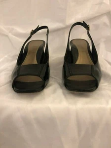 Sandalias Dana Davis negras con tira trasera talla 7,5 tacón bloque punta cuadrada hechas en Italia - Imagen 1 de 12