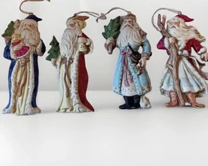 4 Vintage Fine Porcelain Christmas Santa Ornaments National Tinsel 7” - Picture 1 of 9