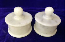 2.5" Pair of White Marble Jar With Lid Handmade Home & Kitchen Decorative D139