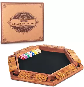 Upgraded 1-6 Players Shut the Box Dice Game, Wooden Board Table Math Game - Picture 1 of 12