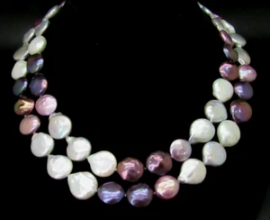 HONORA STERLING SILVER 12MM LARGE IRIDESCENT COIN PEARL 37" NECKLACE NEW IN BOX - Picture 1 of 16