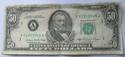 1981-A BOSTON $50 FRN A BLOCK A01910045A, CRISP CLEAN, AU CONDITION, CIRCULATED - Image 1 of 3