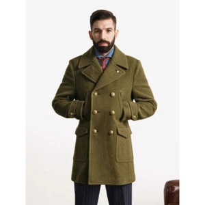 Trench coat de lana para hombre ajuste grueso versátil doble pecho moderno abrigo chaqueta - Imagen 1 de 18
