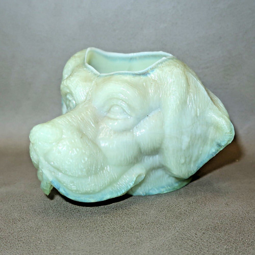 Vintage Summit Green Slag Glass Dog Head Toothpick Holder Art Glass eBay