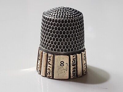 Simons Bros. Sterling Silver W/Gold Band Thimble Size 8 No Holes C1890's • 8.99$