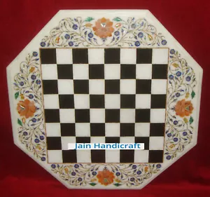 24" Octagonal Marble Inlay Chess kids game table top Mosaic Work antique - Picture 1 of 4