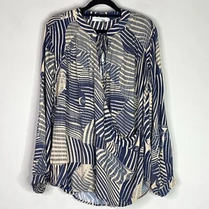New Mododoc Lunar Blue Combo Leaf Print Faux Wrap Blouse Women's Size Small - Picture 1 of 7