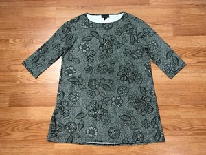 J Jill Wearever Collection Tunic Shirt Womens S Black White Floral Pleated Back - Picture 1 of 12
