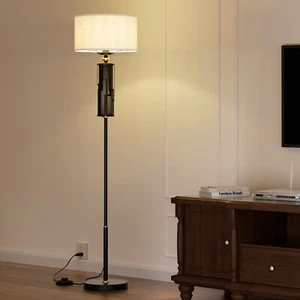 HYMELA Vintage Floor Lamp Fabric Shade Stick Standing Lamps Living Room Bronze - Picture 1 of 7