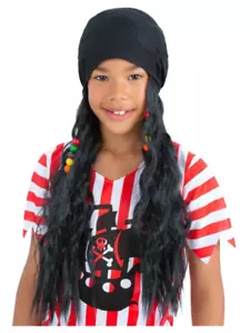 Pirate Bandana With Attached Hair Kids Caribbean Pirates Fancy Dress - Picture 1 of 1