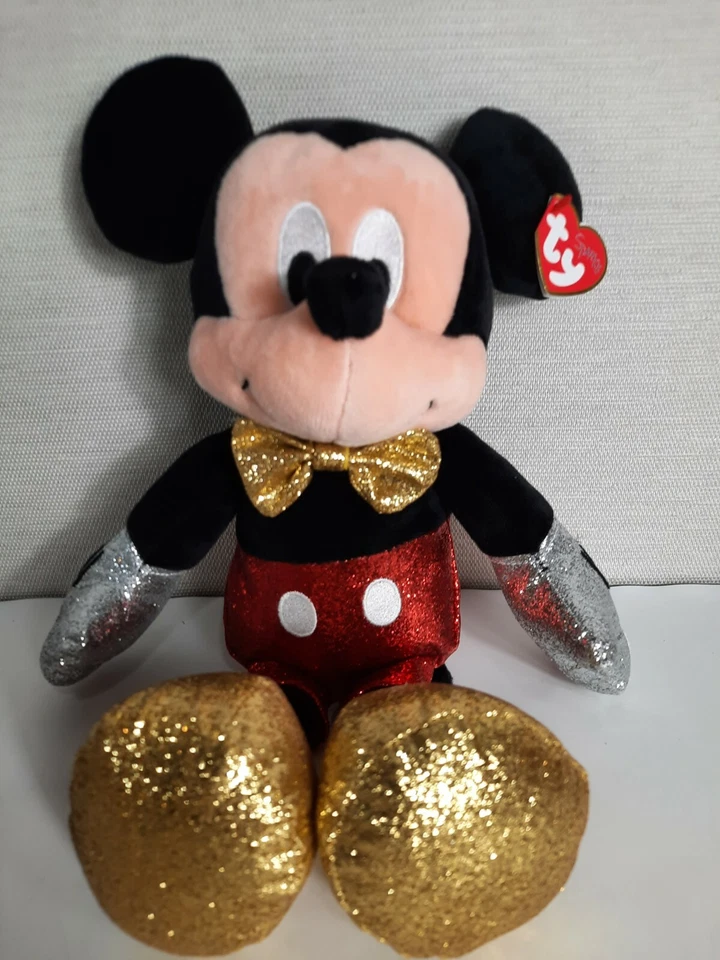 2020 Ty Beanie Buddy Disney 9" Medium Mickey Mouse Super Sparkle Red Plush MWMTS