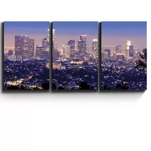 Wall26 3 Piece Canvas Print - Los Angeles Skyline in Evening - 16"x24"x3 Panels - Picture 1 of 3